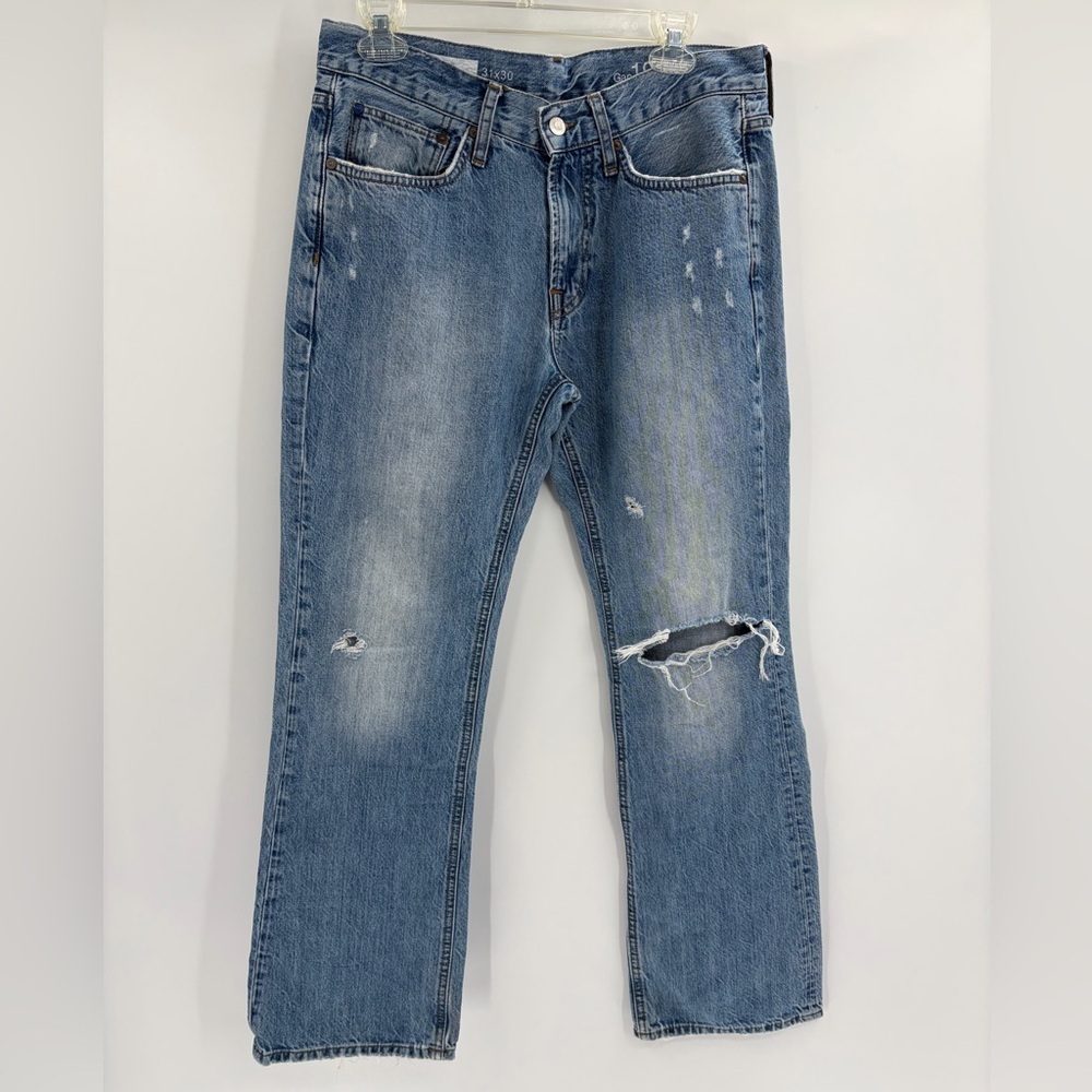 GAP Men's Light y2k 2000s Blue distressed paint white Bootcut denim Jeans sz 31